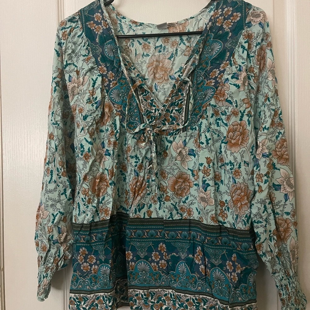 Brown Coco Floral Lace-Up Women's Top